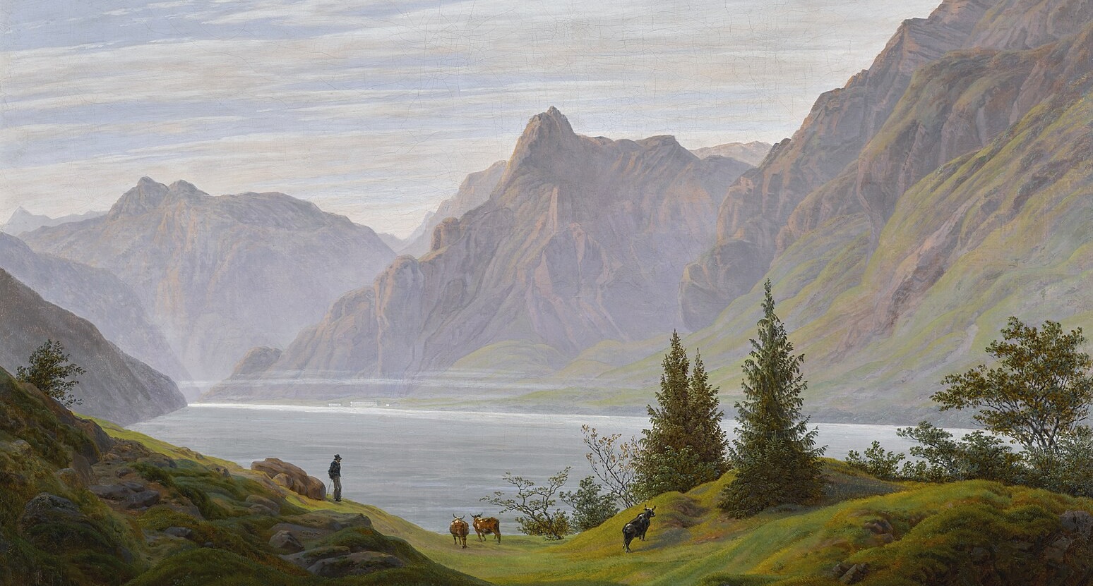 Caspar David Friedrich - Landschaft mit Gebirgssee, Morgen